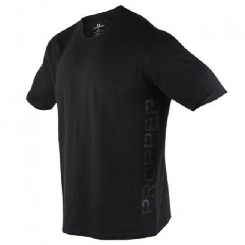 PROPPER Lay Flat Crew Neck Collar Vertical T-Shirt – Size L – Tone on Tone Black