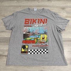 SpongeBob SquarePants Shirt Bikini Bottom Race Car Men’s Gray 2XL 90% Cotton