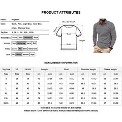 Mens Casual Shirts Grandad Long Sleeve Smart Work Business Golf Solid Tops