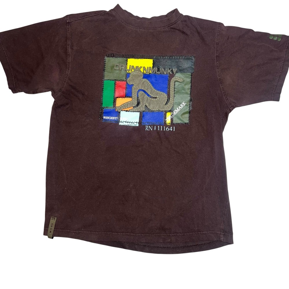 DRUNKNMUNKY Y2K vintage Fabric Applique Monkey Graphic T-shirt Mens Size Med