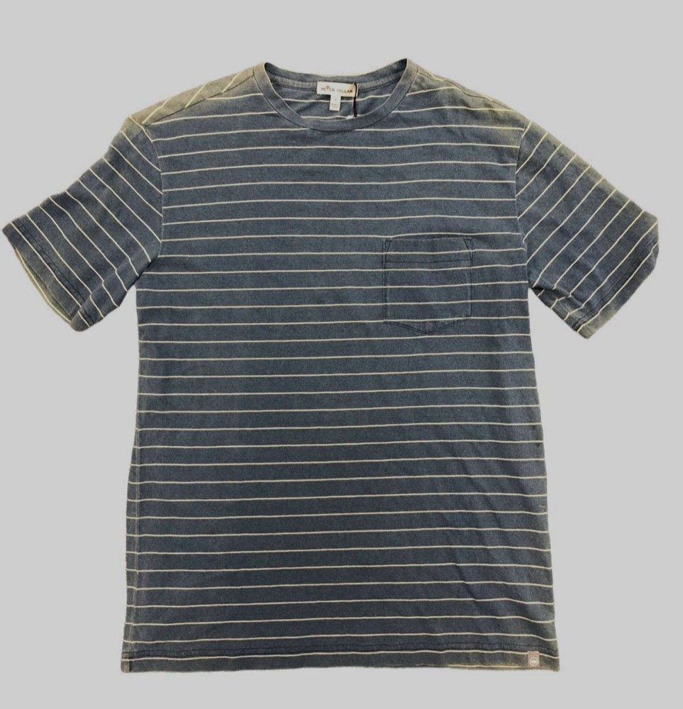 $79 Peter Millar Men’s Blue Stripe Short Sleeve Crew-Neck Vintage T-Shirt Size S