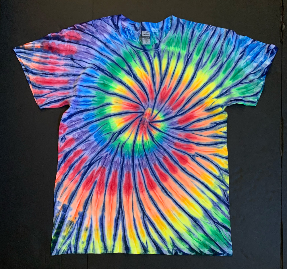 *New* 2XL – Sm Handmade Tie Dye, Spectrum Navy Rainbow, Crew or V-Neck