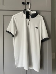 New Very Comfortable Large White Adidas Ultimate Three Stripes Golf Polo GD0795