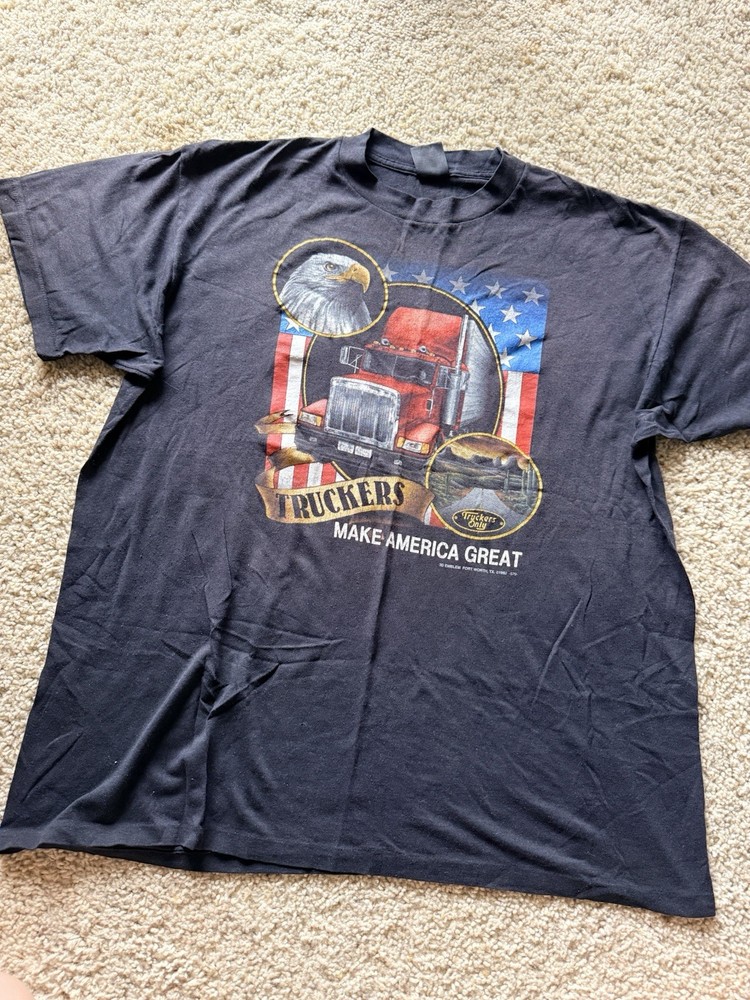 Vintage 1992 3D Emblem Truckers Only Make America Great T-Shirt USA XL