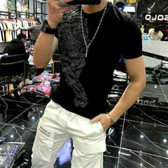 Hot Drilling Fashion 3D Tiger Rhinestones Summer Streetwear Luxury Men T-Shirt