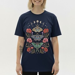 Celestial Moth T-Shirt Luna Moon Phase Flower Cottagecore Witchy Tee