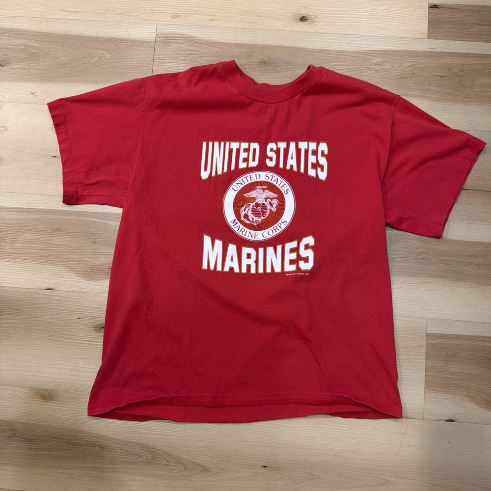VTG 1989 United States Marines T Shirt Men L Red Single Stitch EGA Semper Fi