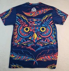 INTO THE AM Men’s XL Blue Owl Design T Shirt Psychedelic Trippy All Over Print