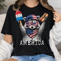 Funny Patriotic Raccoon Shirt Feral But Free 4th of July USA 250th Tee