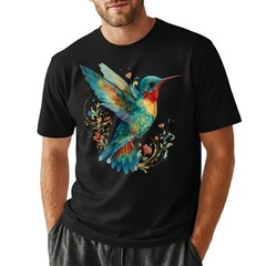 Hummingbird Floral Art Nature Retro Gift Men Women T-Shirt Tee
