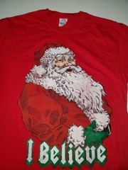 Men’s Size Small (34-36) Red Santa Claus “I Believe” Christmas Holiday T-Shirt
