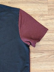Vince T-Shirt Mens Burgundy Navy Colorblock SS Micro Ribbed Crewneck – L