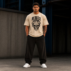 Rebels Skull Graphic Oversized T-Shirt Gothic Streetwear Men’s Gym Workout Tee