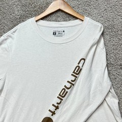Carhartt T-Shirt Men XL Cream Long Sleeve Loose Fit Graphic Sleeve Crew Neck EUC