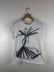 White graphic T-shirt featuring an abstract, hand-drawn fashion