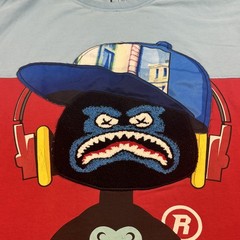 Bleecker & Mercer Shirt Mens Large Blue Red Graphic Boxer Chenille Patch Tee