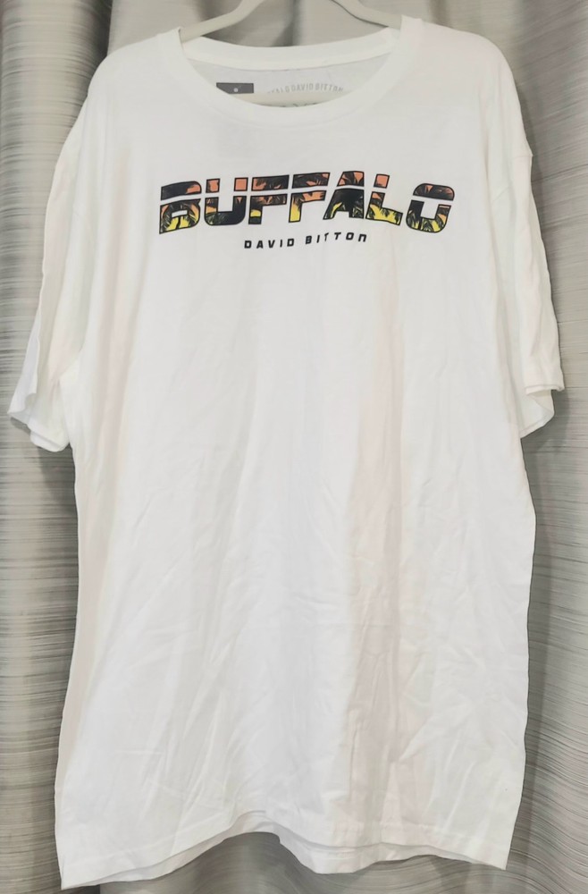 Buffalo Jeans By David Bitton White Palm Tree Logo T Tee Shirt Men’s Size XL NWT