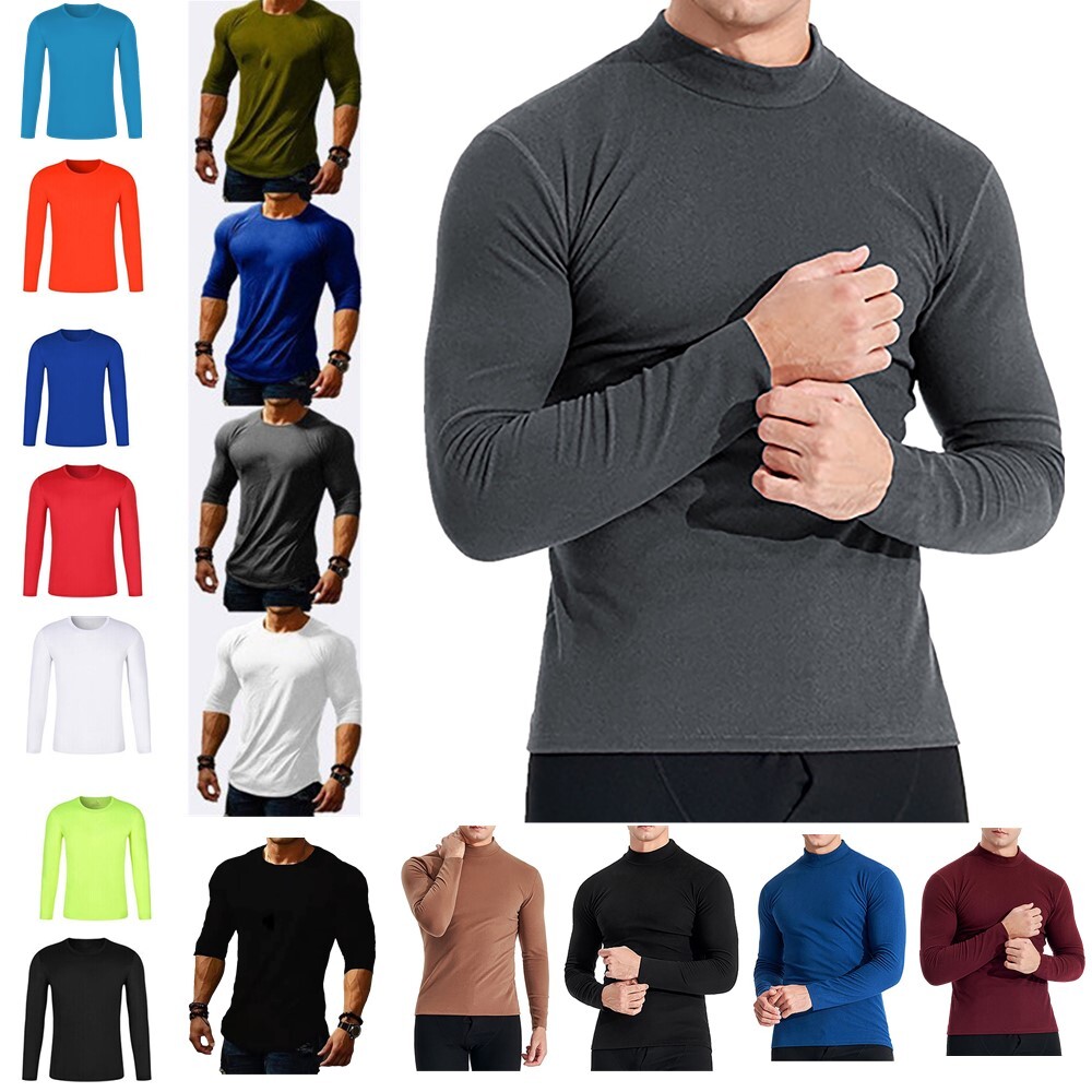 Mens Casual Soild Color Pullover Tops Undershirts Long Sleeve Sweatshirts