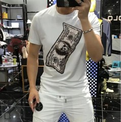 New Fashion Skull Trend Rhinestone Summer Short Sleeve Luxury Men Cotton T-Shirt