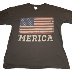 Merica Flag T Shirt American Patriotic L Gray T Shirt RN 90836 USA