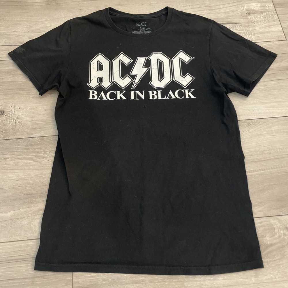 AC/DC Back In Black Shirt Mens Medium Black Band Tee Rock Graphic 100% Cotton