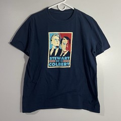 2016 Stewart Colbert Funny Talk Show Comedy Blue Graphic T-Shirt Mens Medium