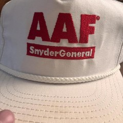 Vintage 90s AAF SnyderGeneral trucker snapback hat white red USA made one size