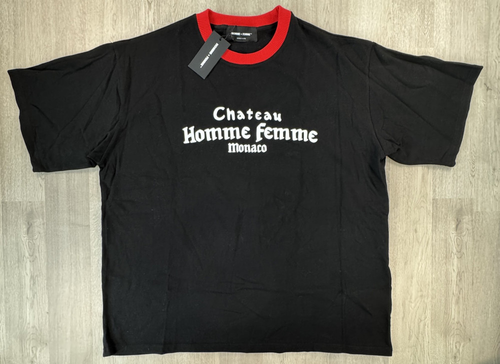 NWT Homme Femme Chateau Monaco T Shirt Black Red Crew Neck Heavy Cotton XXL