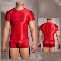 Sexy Men’s Shiny Oil Tank Top Elastic Tank Top Transparent Fitness T-Shirt
