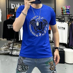 New Fashion Hot Diamond Trend Rhinestones Summer Short Sleeve Luxury Men T-Shirt