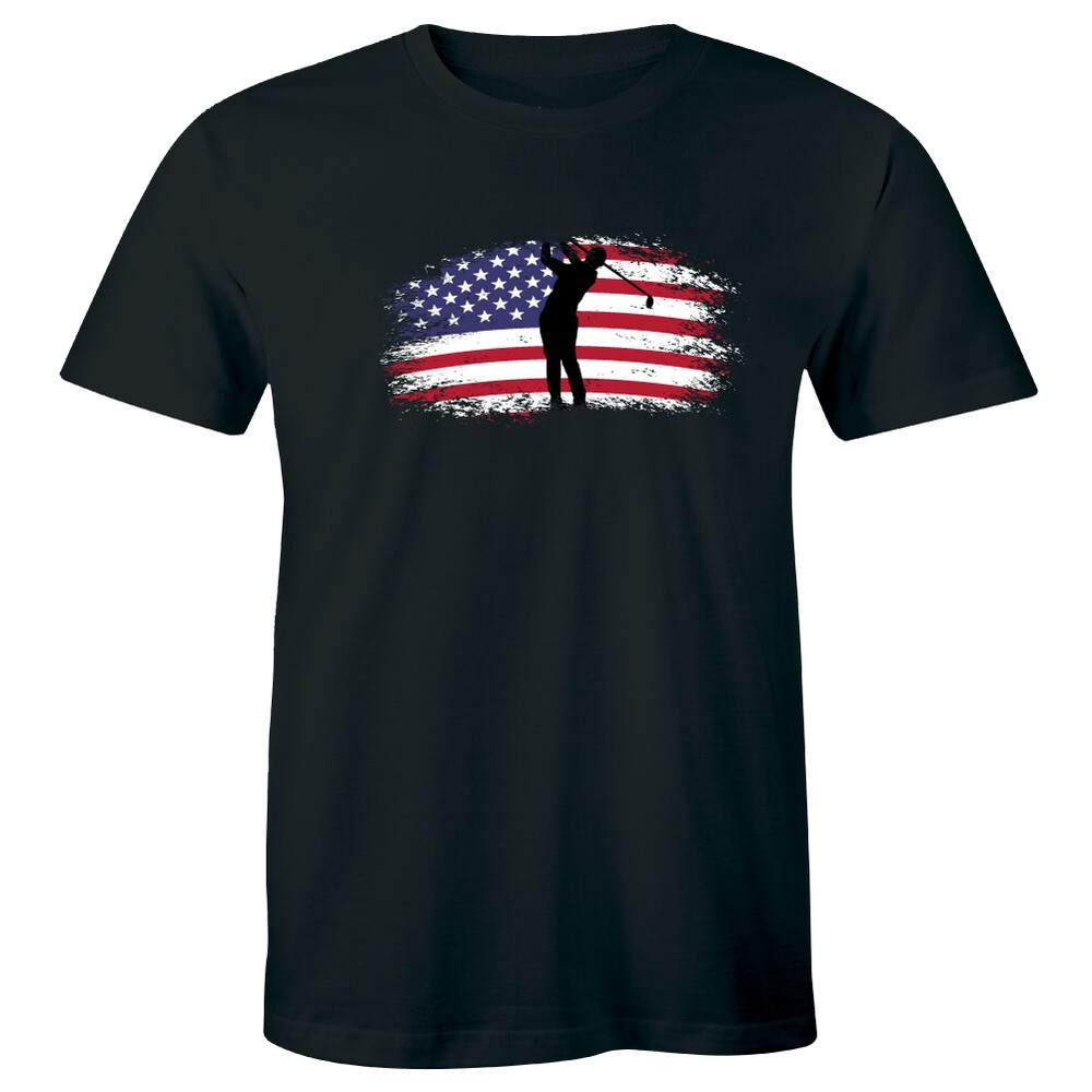 Golfer with American Flag Men’s T-Shirt Outside Indoors Sport Golfing Tee