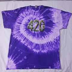 “420” Tie Dye T-shirt Adult XL Purple Spiral Cotton Hippie 70’s New
