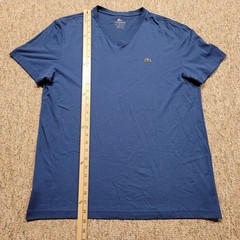 Lacoste T-Shirt Mens Size 6 Blue V-Neck Pima Cotton Short Sleeve Logo Tee