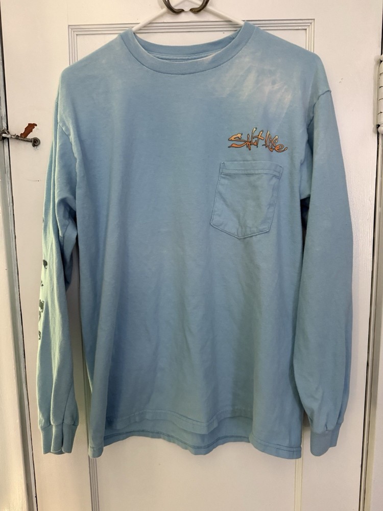 Salt Life Men’s Blue Long Sleeve Crew Neck Pocket Graphic Tee Shirt Size M