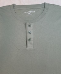 Lucky Brand Henley Sage Green Short Sleeve Cotton 3 Button Ribbed Collar 2XL