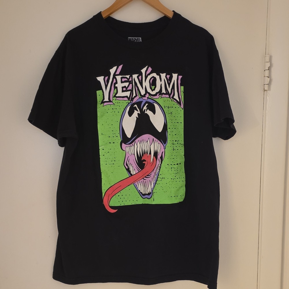 Marvel Venom Graphic Print Tee Black Cotton Knit Regular Fit Crew Neck Men’s L