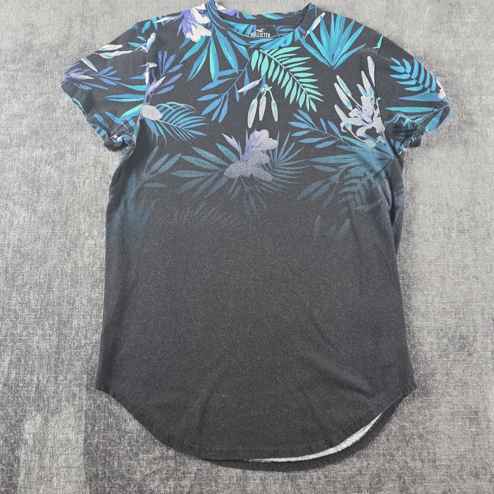 Hollister Must Have Collection Curved Hem Tee T-shirt Mens M Black Floral Ombre