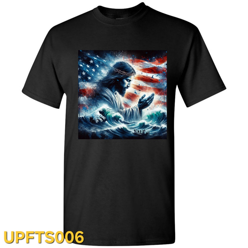 Unisex Black Jesus American Flag Graphic Tee Crew Neck Short Sleeve 2XL