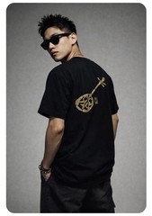 Ryukyu Shamisen Pattern Black Tee Shirt Mens Japanese Size Medium No Size Tag