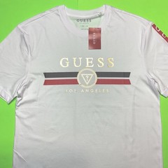 GUESS Los Angeles Men’s Short Sleeve T-Shirt MEDIUM White w/Black, Red, Gold NEW
