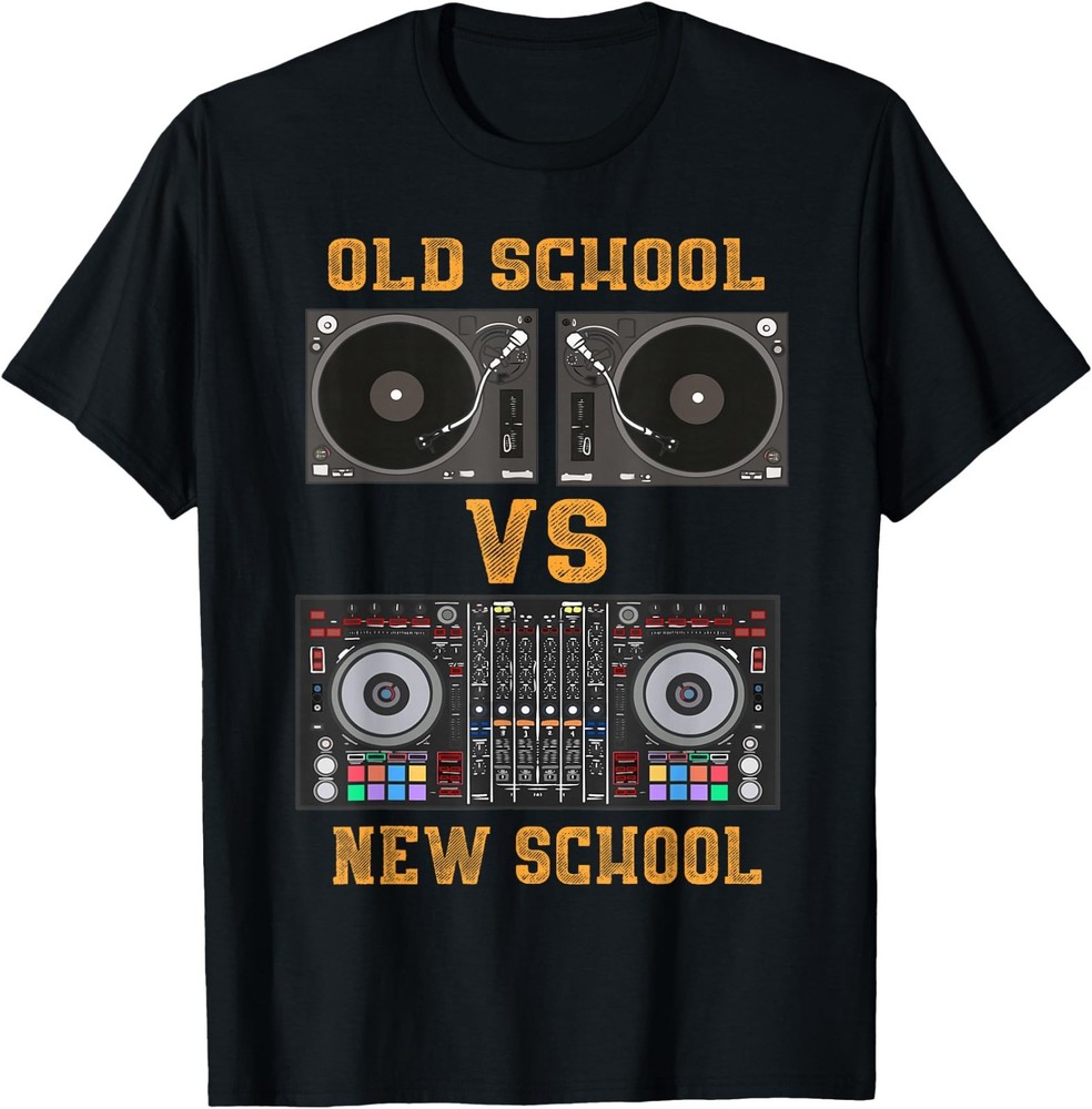 Old School DJ VS New School DJ Gifts for Men Equipment Table T-Shirt