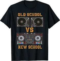 Old School DJ VS New School DJ Gifts for Men Equipment Table T-Shirt