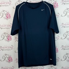 Nike pro tshirt stretchy lightweight navy Dark Blue Sports Tee silver logo