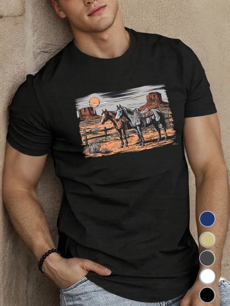 Retro Vintage Western Horse Scene T-Shirt – Retro Cowboy Desert Graphic Tee