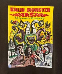 Mitch O’Connell VERY RARE Miami Bch ART DECO KAIJU T shirt ’08 ART BASEL