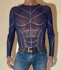 Men’s Sheer Mesh Beaded Shirt Rave Festival Club – Free Ship – Pup Approved!