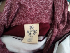 Men’s RUSTIC BLUE Long Sleeve Hooded Maroon & White Shirt Size Medium