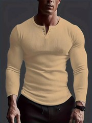 AMen’s Collarless Breasted Henry Shirt Top Fitness High Stretch Base Shirt