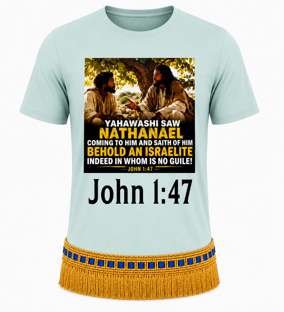 Yahawashi Saw Nathanael John 1:47 Celadon Tee Gold Fringes