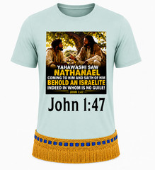 Yahawashi Saw Nathanael John 1:47 Celadon Tee Gold Fringes